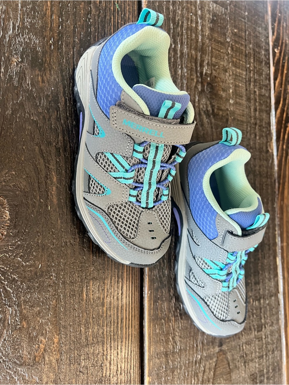 Merrell Kids Gray Sneakers with Teal & Blue Accents - Picture 6 of 7